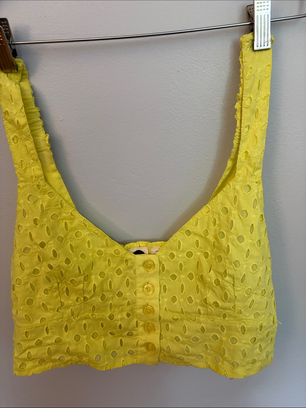Roxy Yellow Eyelet Button-Front Bandeau Crop Top